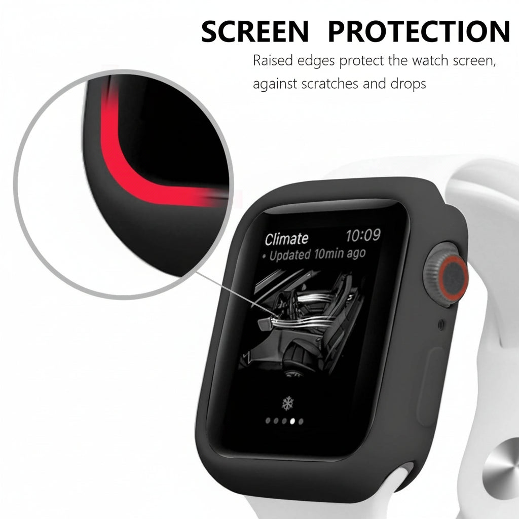 Silicone Band with Protective Bumper Case for Apple Watch Series 9/8/7 (45mm) – Black