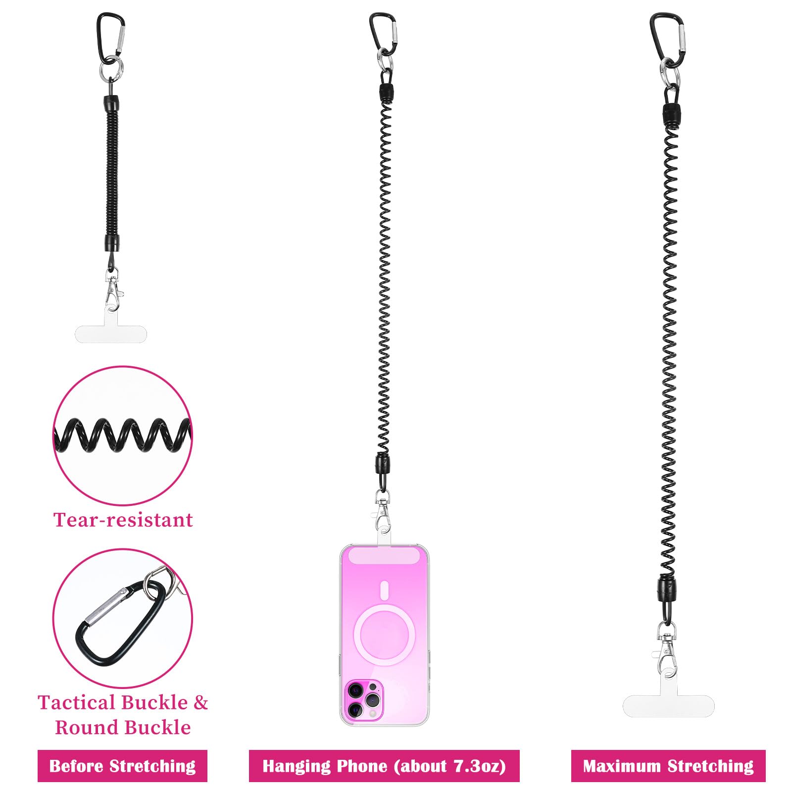 Phone Tether Lanyard 2 Pack — Stretchy Retractable Anti-Drop Anti-Theft Spring Strap with 4 Tether Tab Patches, Universal Smartphone Safety Leash for Hiking, Travel & Outdoor Activities
