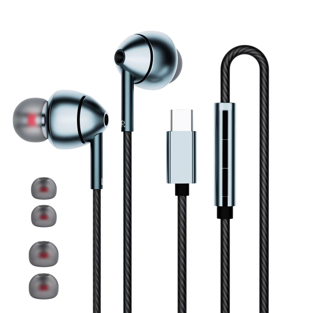 USB-C Wired Earbuds – Noise Canceling, Volume Control & Mic for iPhone 17/16/15, Samsung Galaxy S24/S23 & Pixel