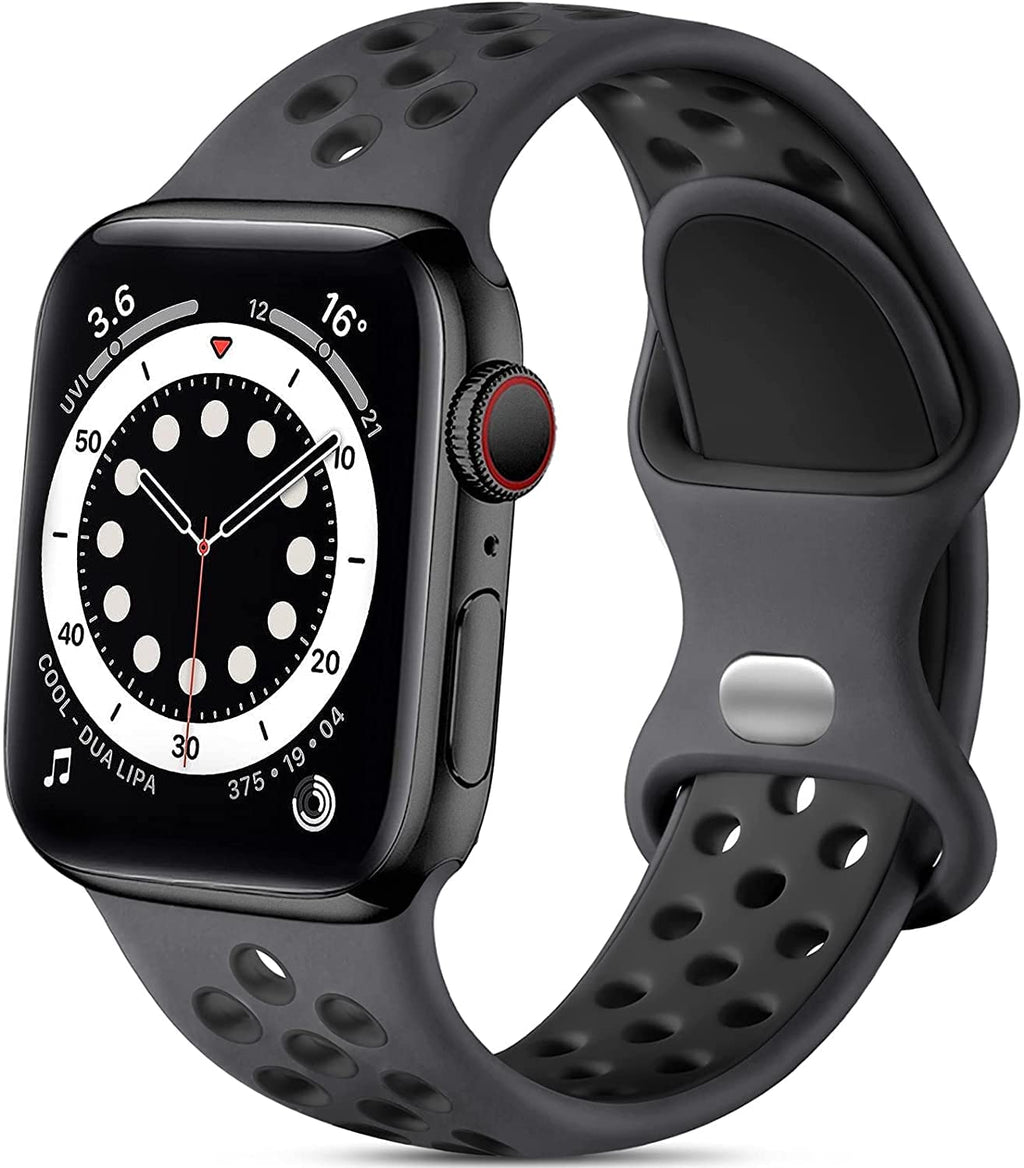 Apple Watch Silicone Sport Band Black — Soft Breathable Strap for Series 3-11, SE & Ultra 38mm-49mm