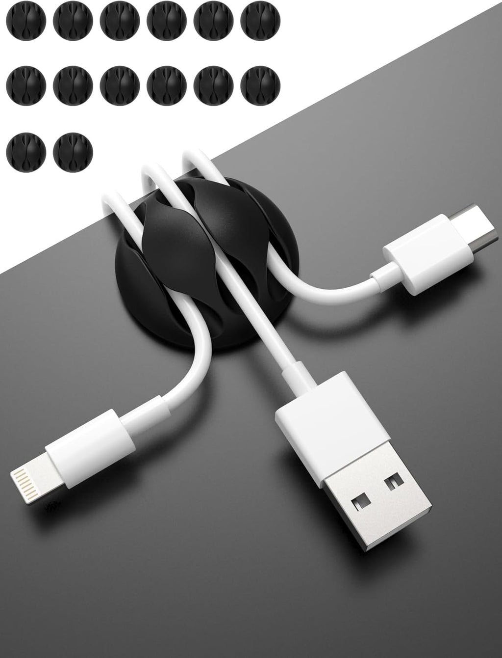 14 Pack Black 3-Hole TPR Cable Clips Cord Organizer - Premium Wire Management Holders for USB Charging Cables & Home Office Desks