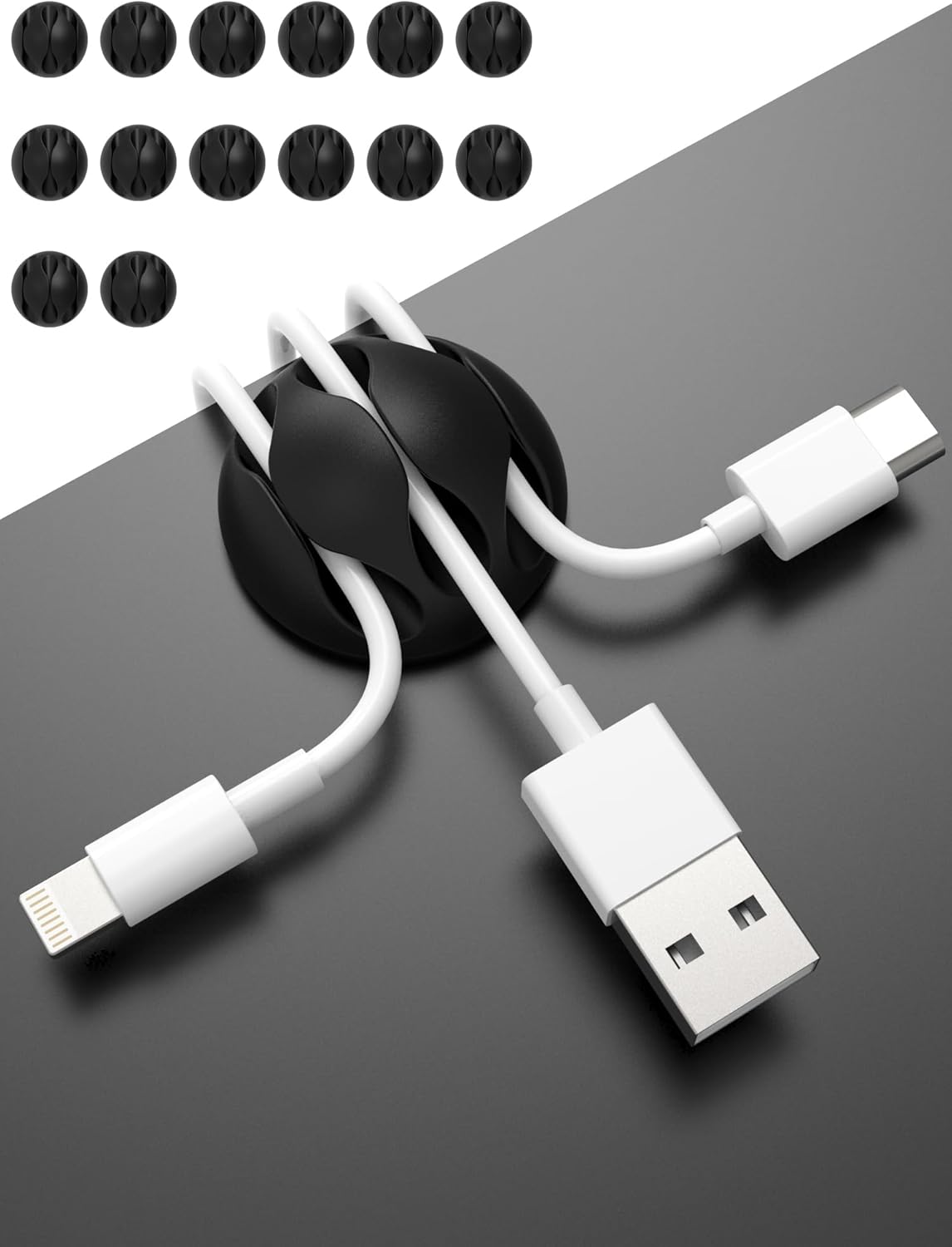 14 Pack Black 3-Hole TPR Cable Clips Cord Organizer - Premium Wire Management Holders for USB Charging Cables & Home Office Desks