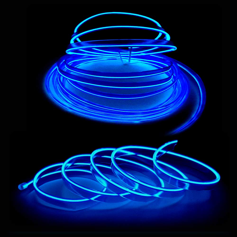Blue EL Wire Car Interior Neon Strip Lights 2M — USB 5V with Fuse Protection for Dashboard & Trim