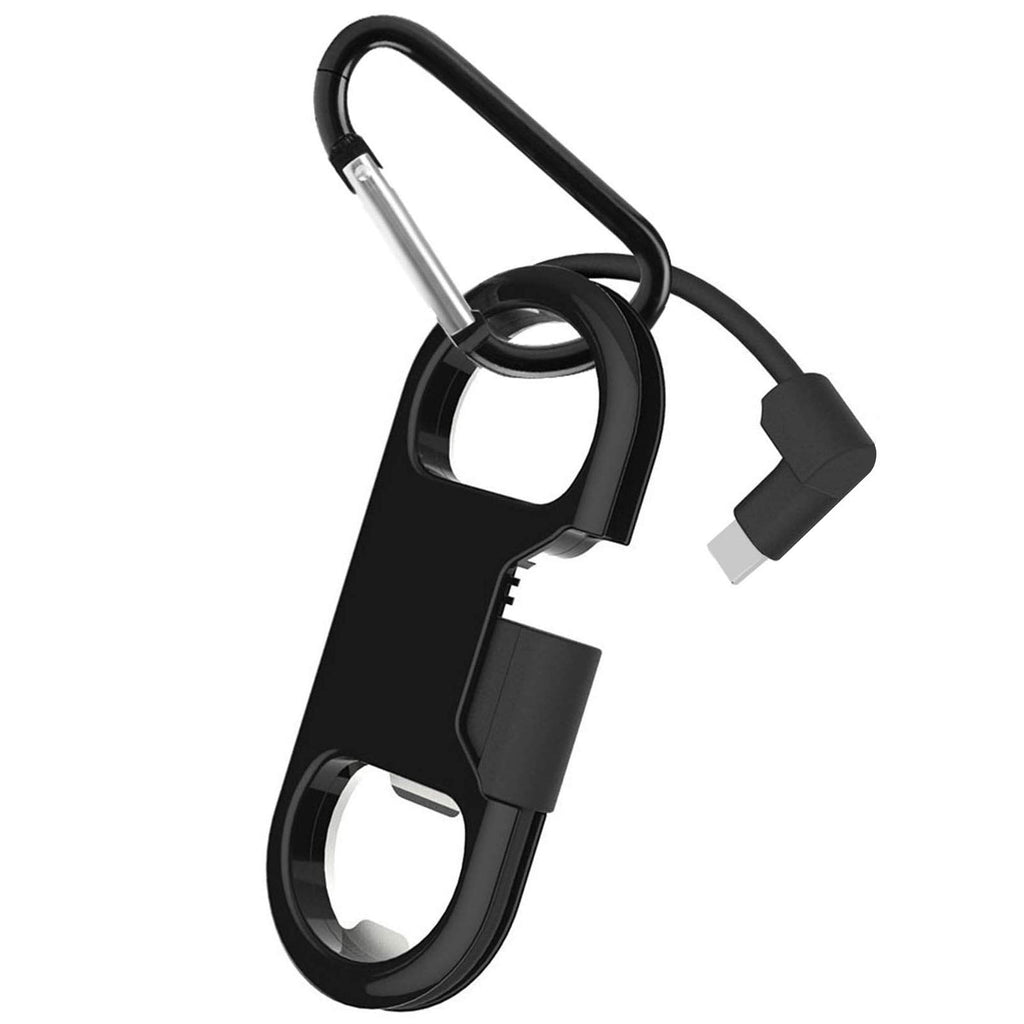 iPhone Lightning Keychain Charging Cable — Carabiner Bottle Opener Short Cable Gift, Black