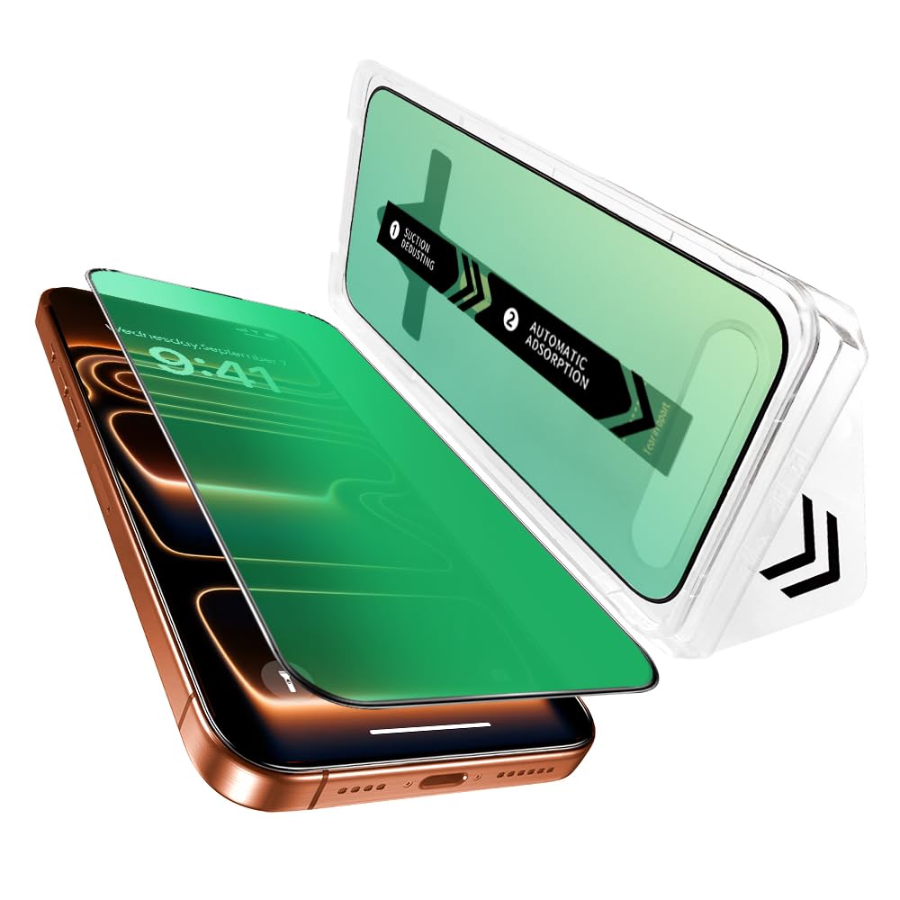 iPhone 17 Privacy Screen Protector — Anti-Spy Tempered Glass, Anti-Blue Light, No Bubble, Gradient Green