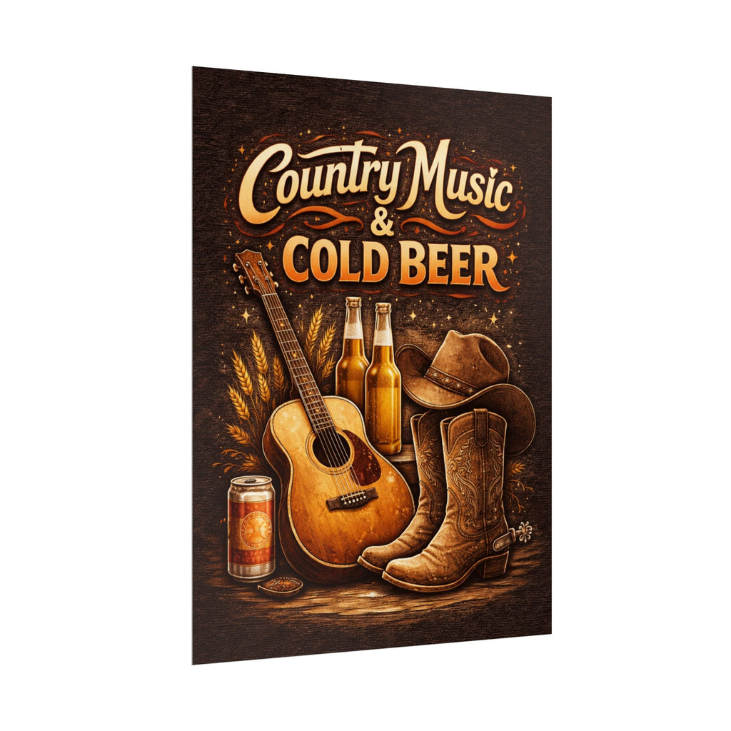 Country Music & Beer Rolled Poster - Rustic Barroom Wall Art