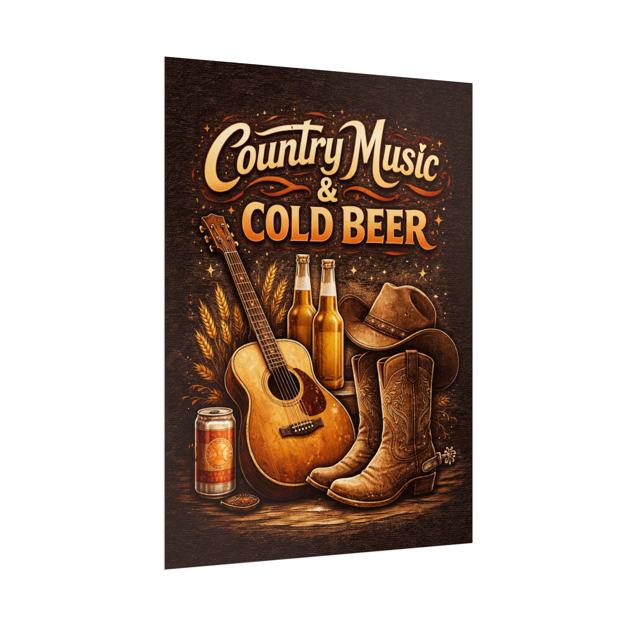 Country Music & Beer Rolled Poster - Rustic Barroom Wall Art