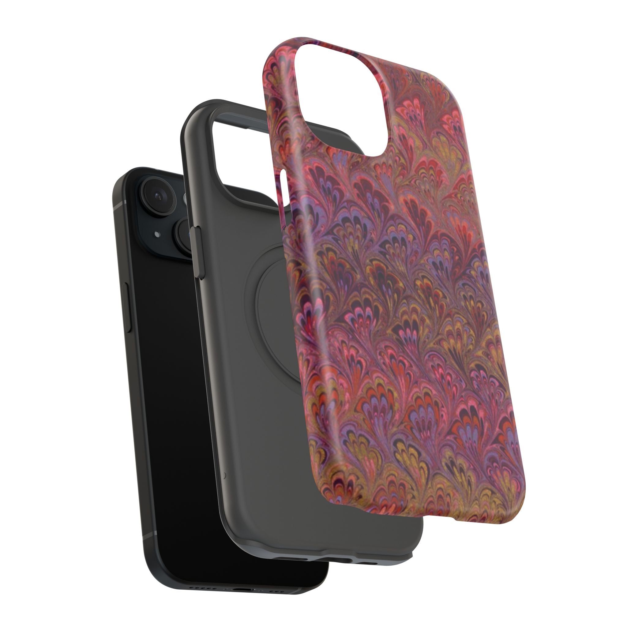 Red, Burgundy, Lavender Italian Peacock Feather Design Phone Case