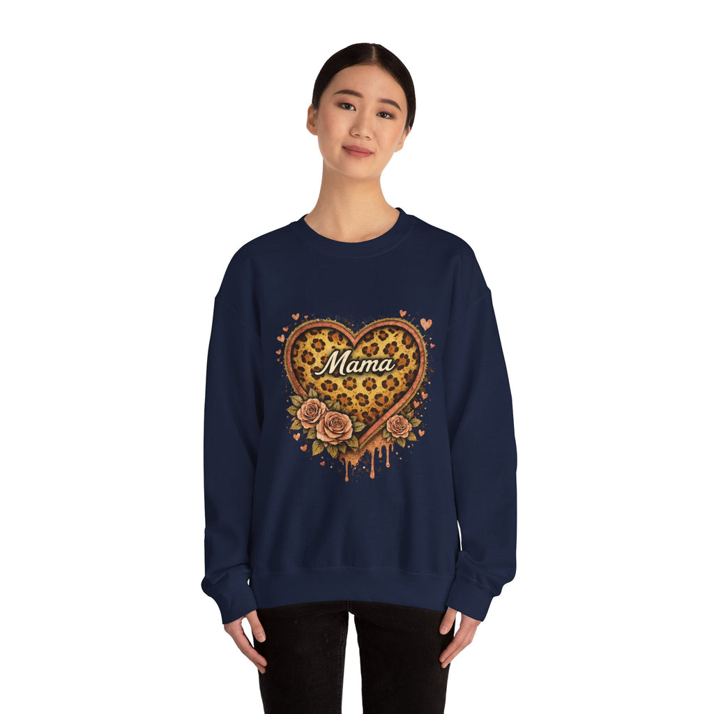 Mama Leopard Heart Crewneck Sweatshirt — Floral Vintage Mom Pullover