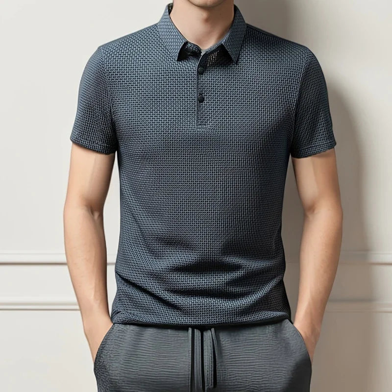 New Men's Lop-up Hollow Short-sleeved Polo  Breathable Business Fashion