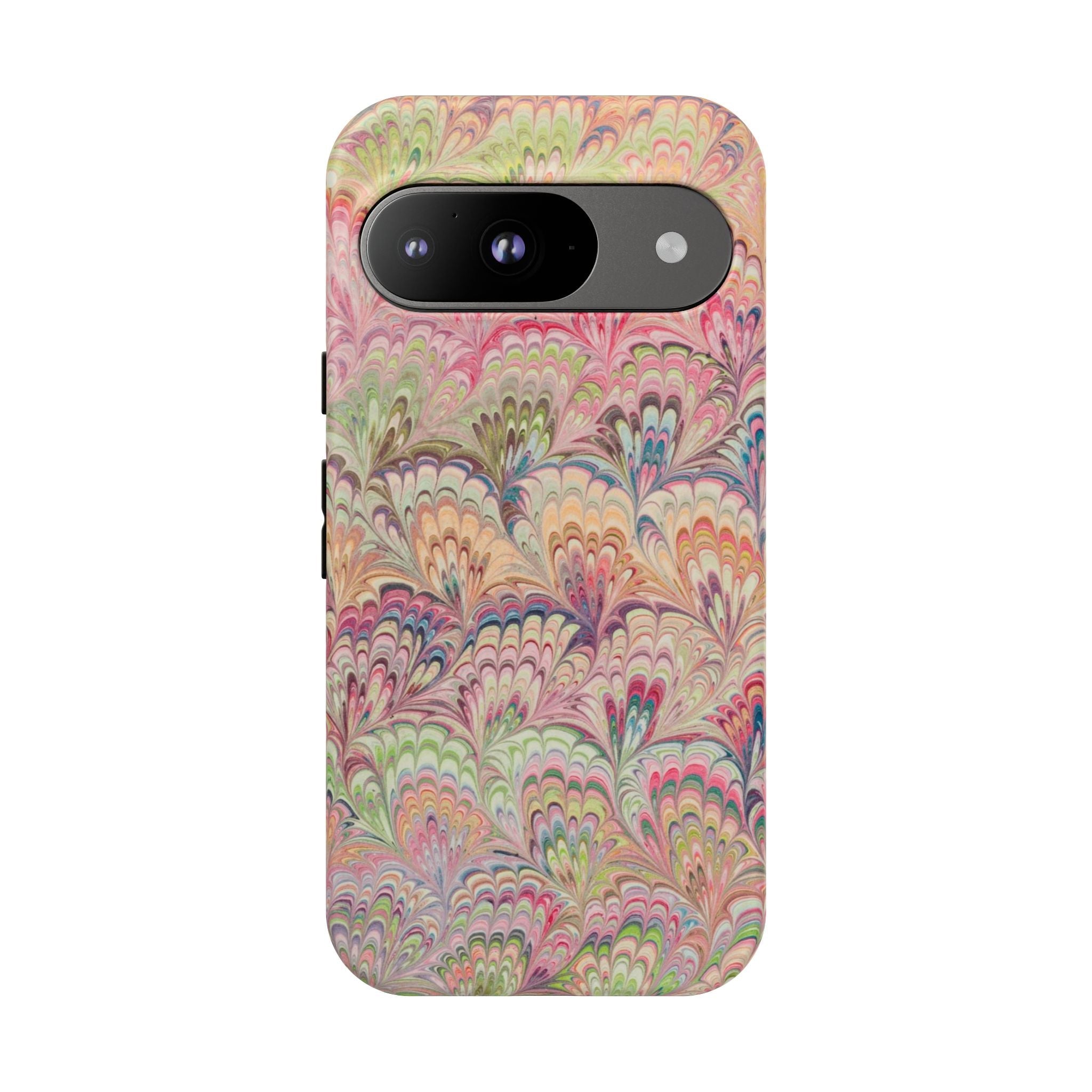 Pastel Pink + Green Feather Marbled Phone Case - Dual Layer Phone Cover