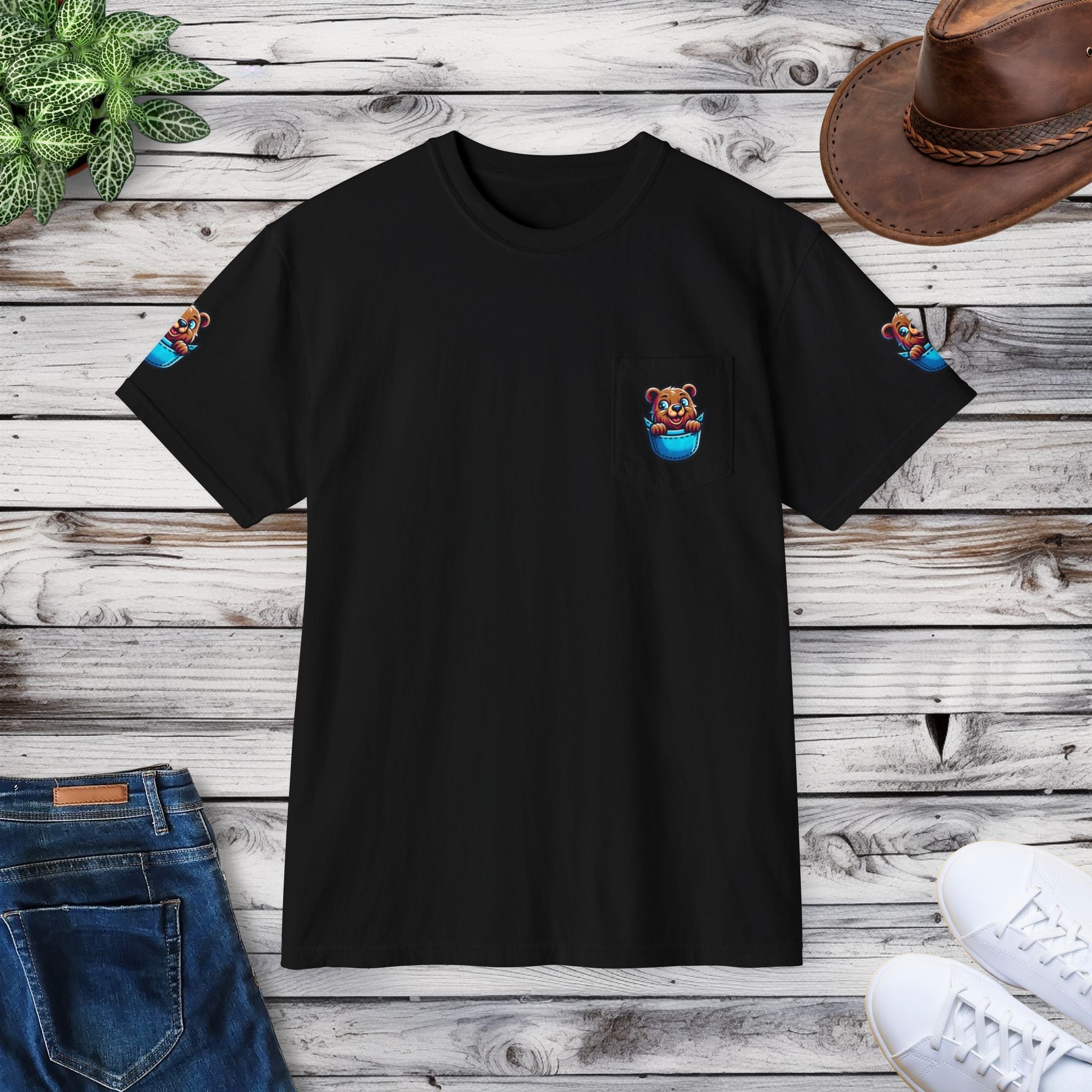 Bear In A Pocket Tee - Eco-Friendly Cotton Unisex - DipaliZ