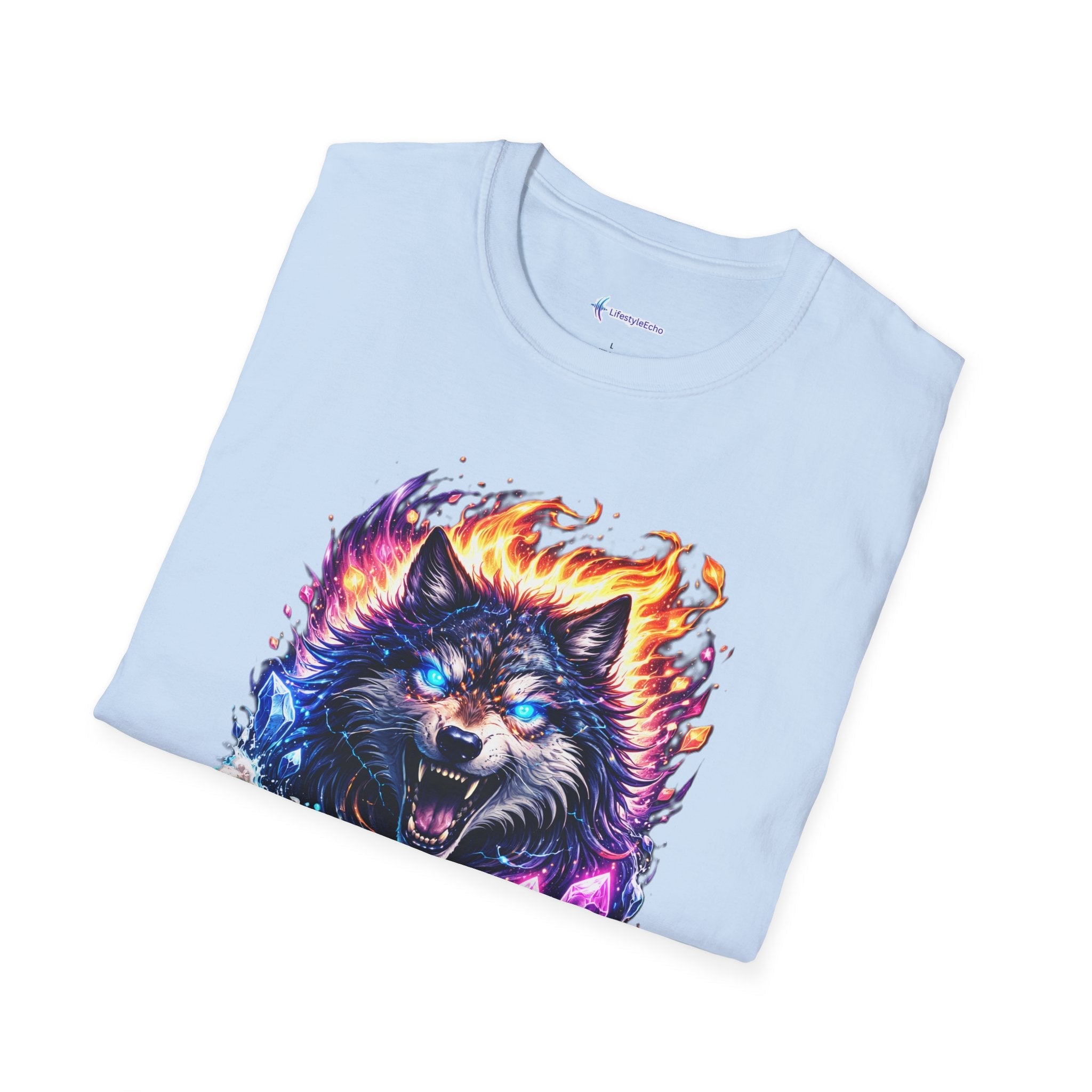 Cosmic Fire Wolf T-Shirt — Vibrant Mystic Wolf Graphic Tee