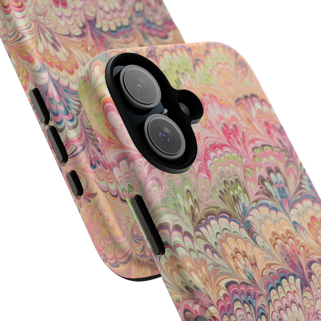 Pastel Pink + Green Feather Marbled Phone Case - Dual Layer Phone Cover