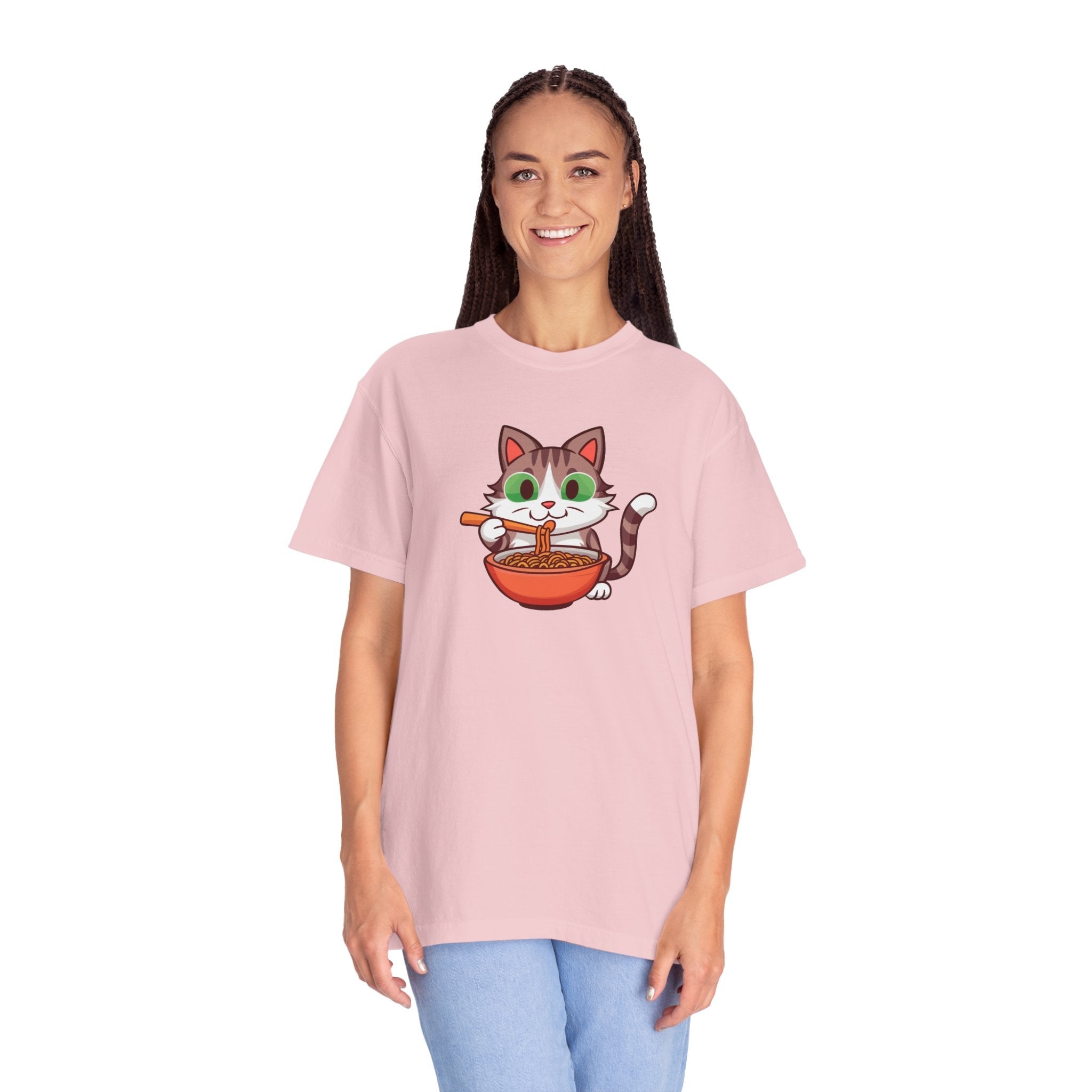 Cat Slurping Noodles Tee - Purr-fectly Cozy Cotton - DipaliZ