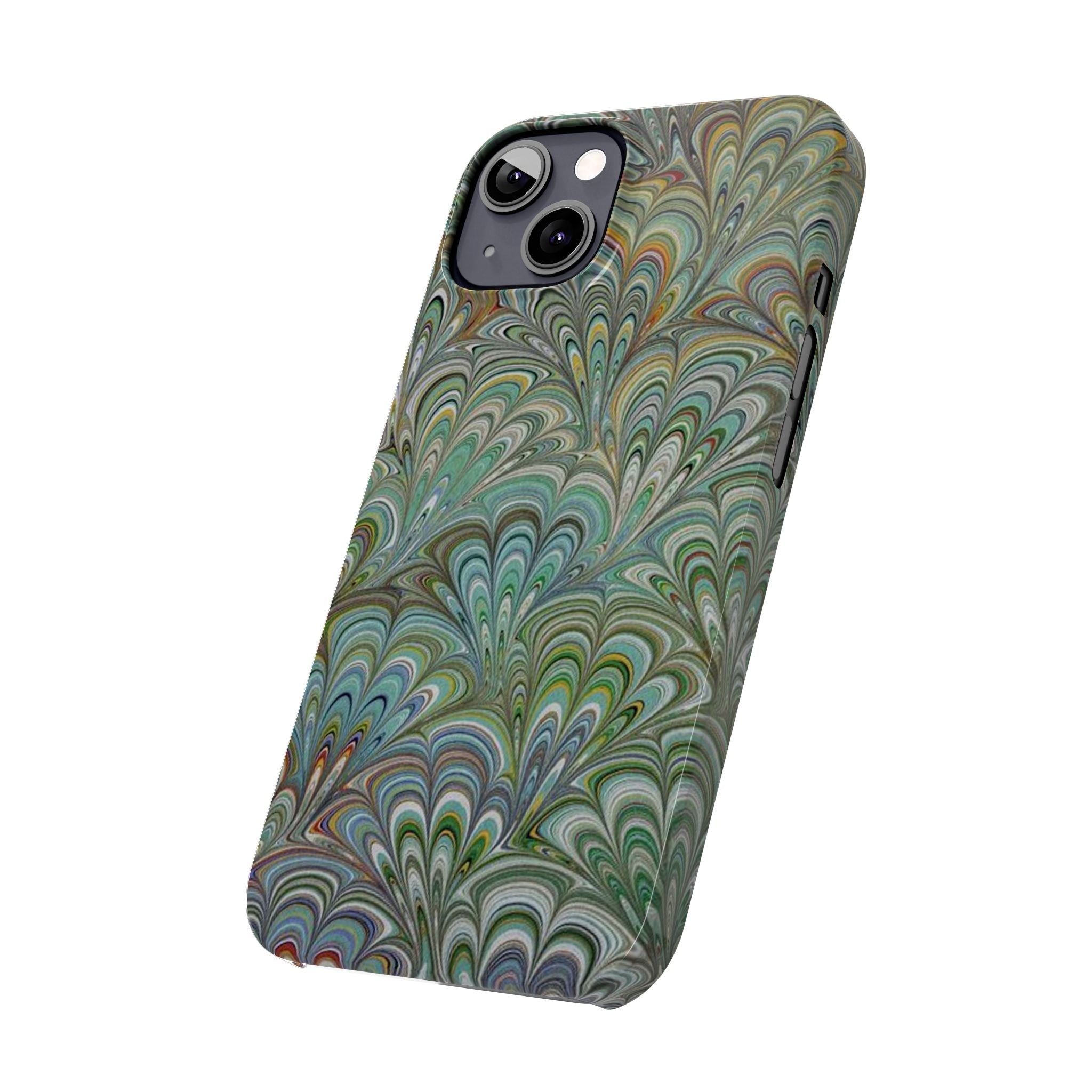 Deep Green Peacock Italian Marbled Design, Italy Feather Phone Case