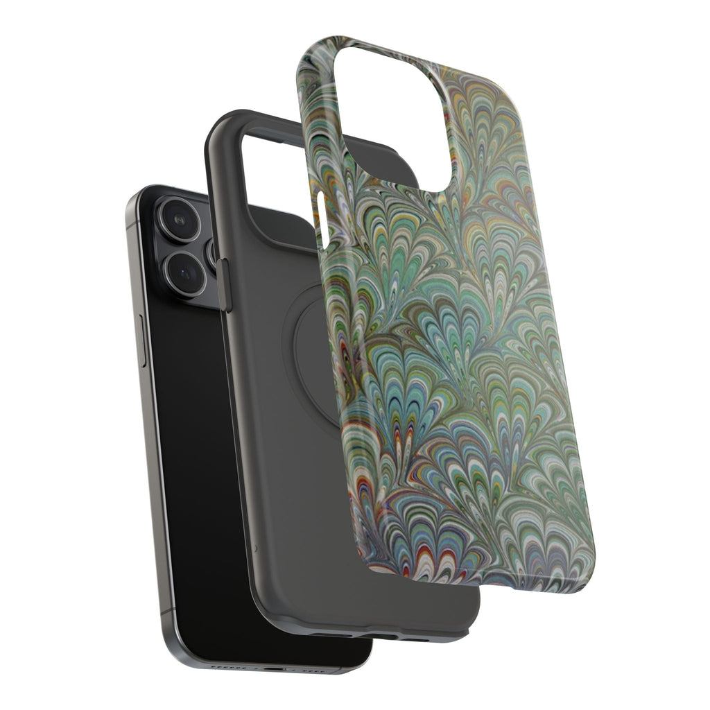 iPhone17 + All Models Phone Cases, Italian Peacock Feather Design, Stylish Impact-Resistant Shell, Protective Cover, Green Peacock Print