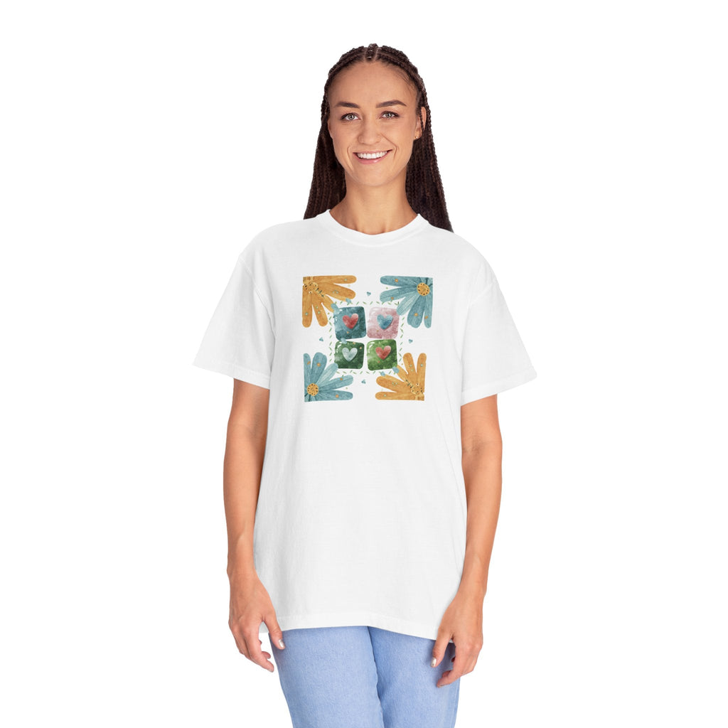 Flowers and Hearts Tee - Garment-Dyed Cotton - DipaliZ