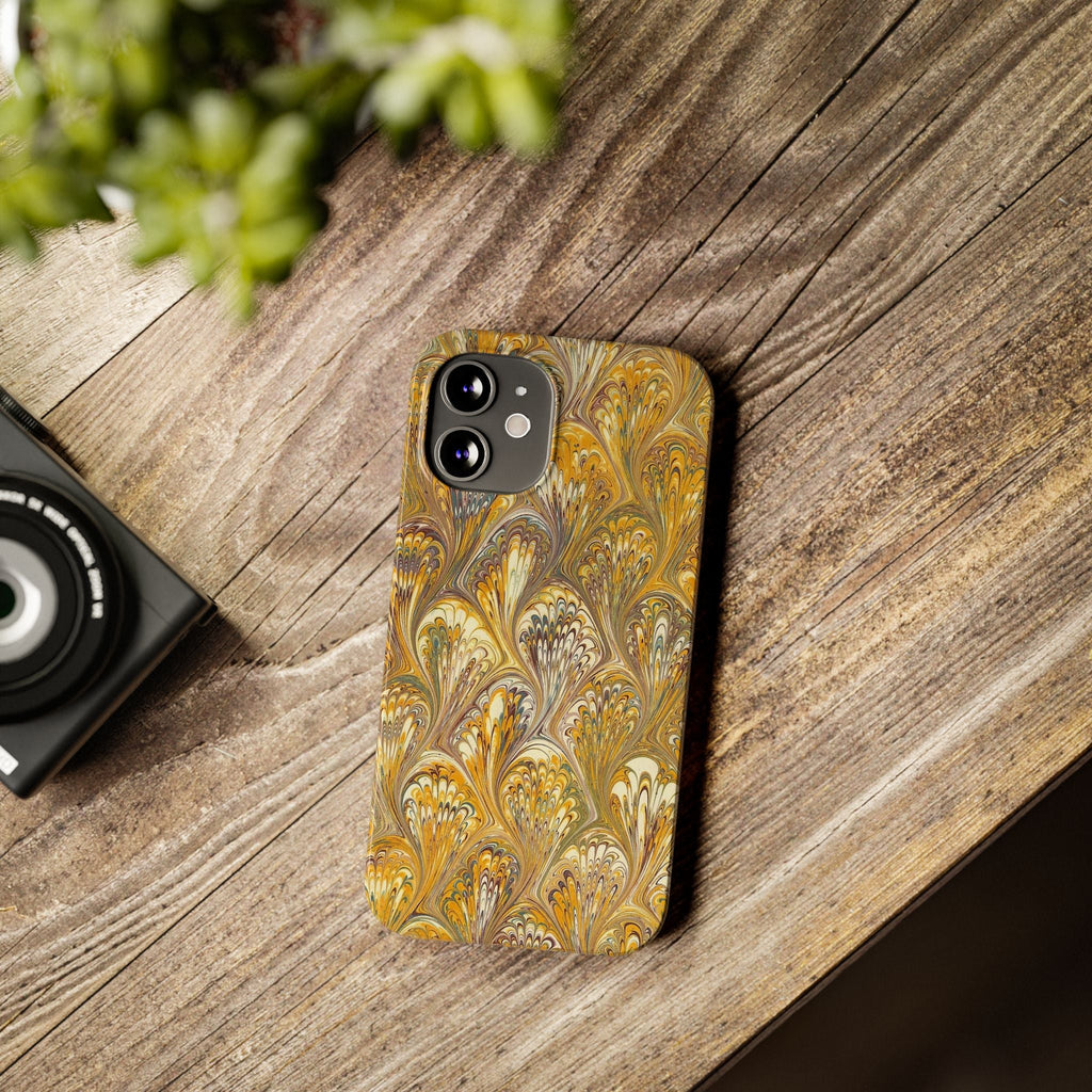Golden Yelllow Hand-Marbled Florentine Italian Phone Case for iPhone 17 and all sizes