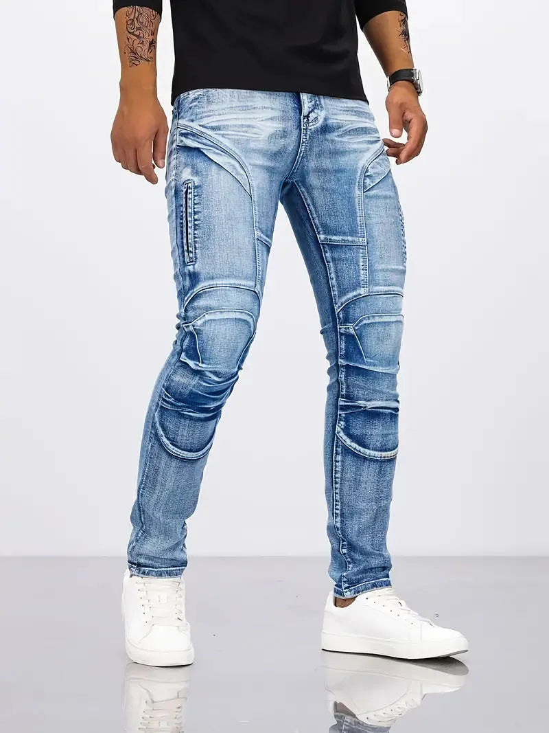 **Men’s Trendy Straight-Leg Denim Jeans – Slim Fit, Distressed Design, High-Street Style, Premium Quality**