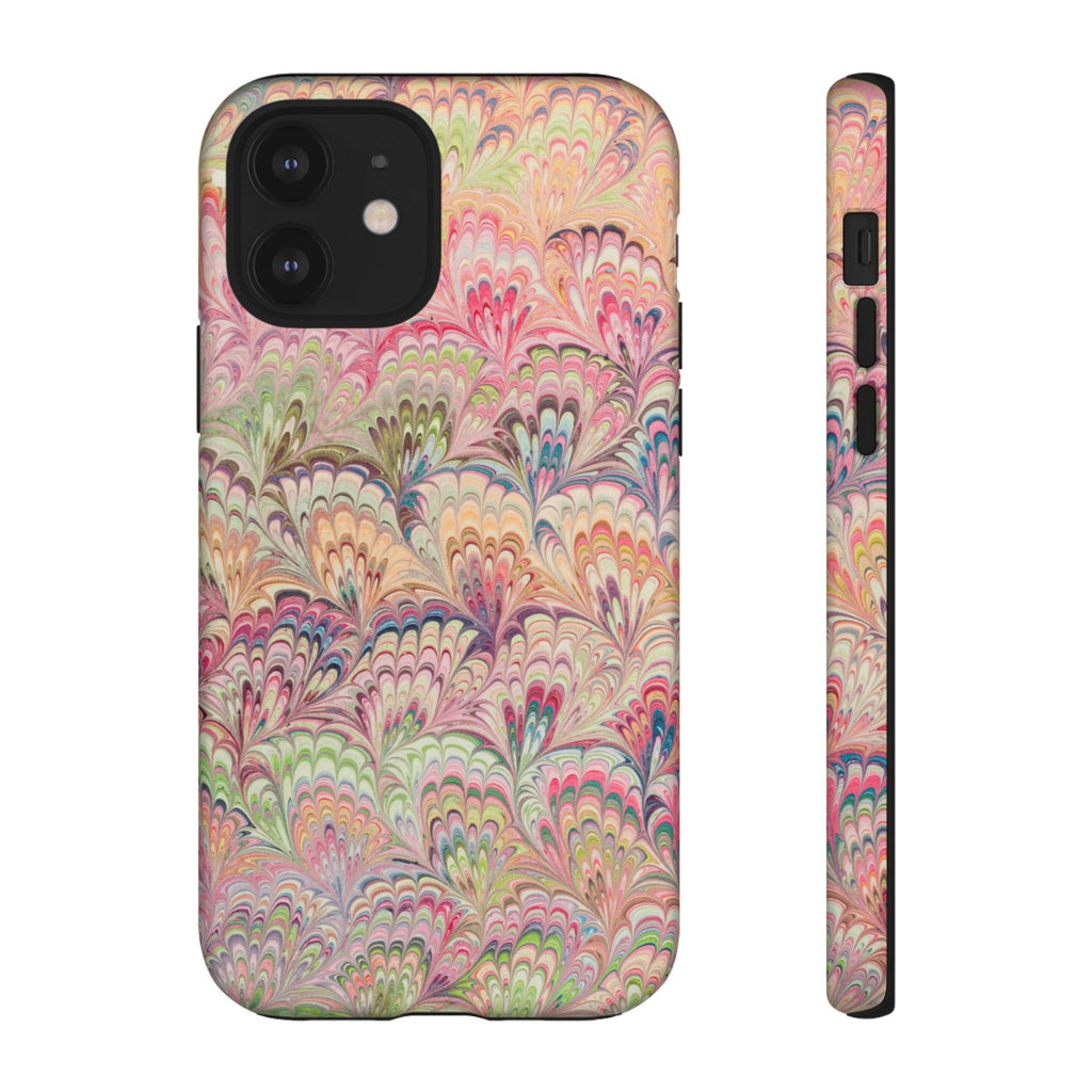Pastel Pink + Green Feather Marbled Phone Case - Dual Layer Phone Cover