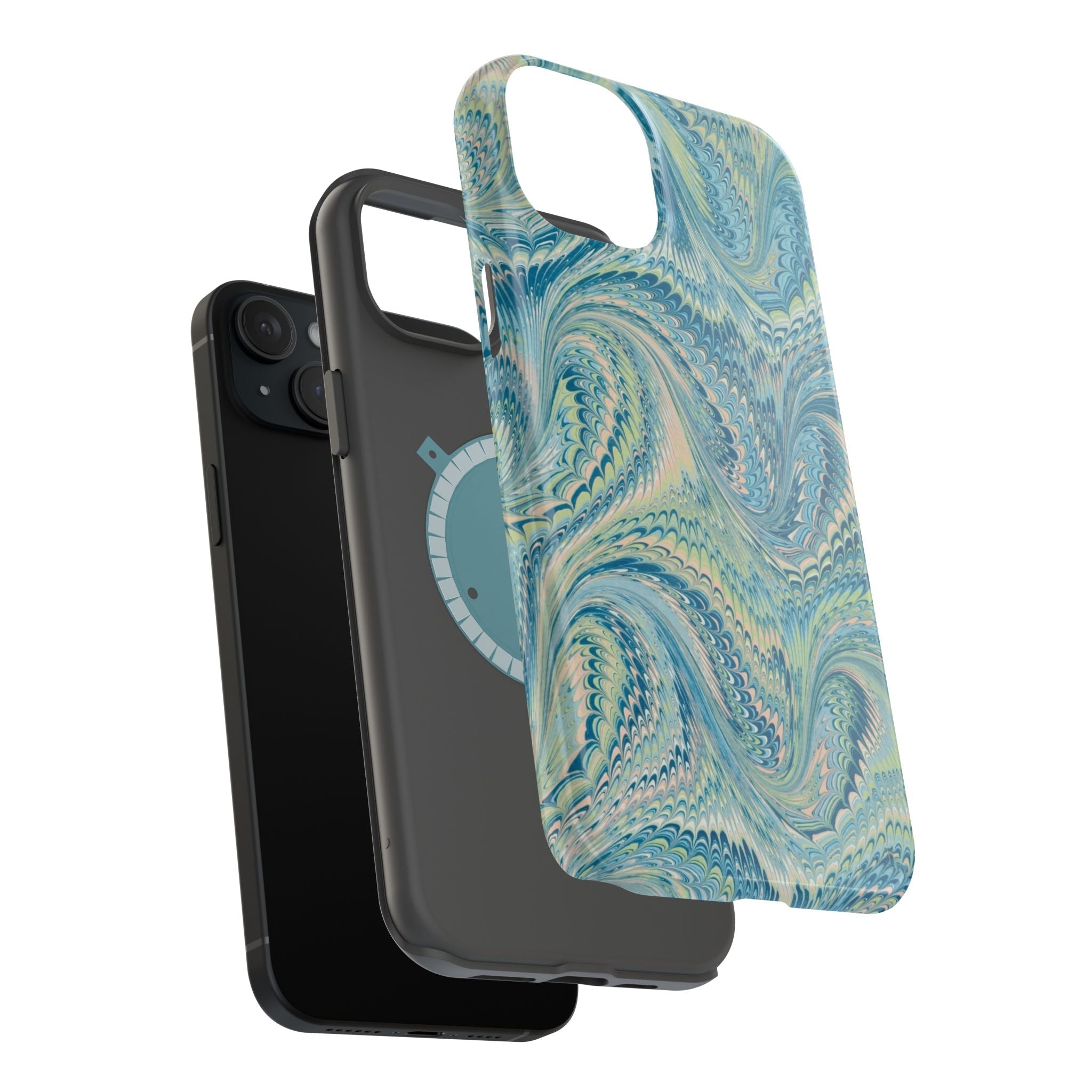 Aqua + Green Marble Phone Case - Impact-Resistant MAG SAFE - Dual Cover Design