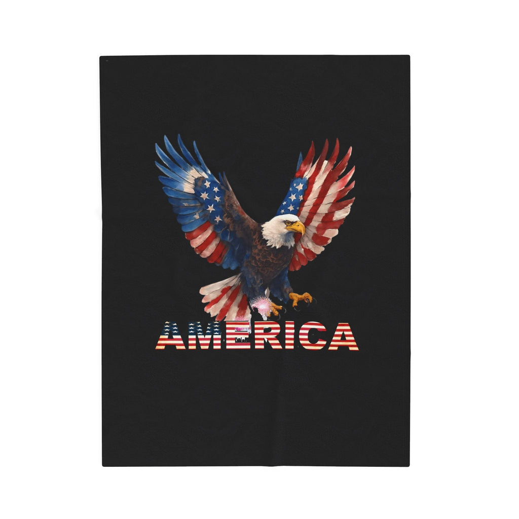 American Flag Eagle Velveteen Plush Blanket — Patriotic USA Throw for 4th of July & Veterans