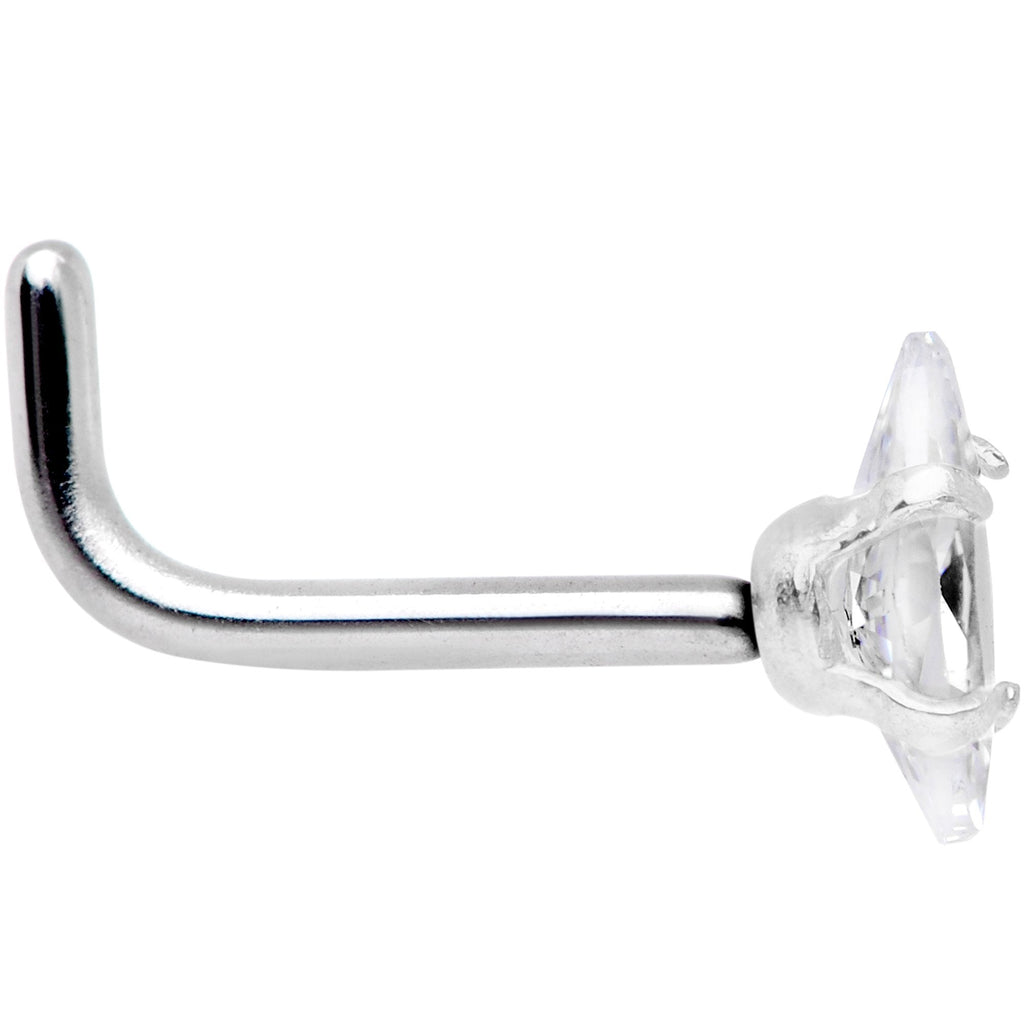 18G 1/4 Clear CZ Gem Ellipse L Shape Nose Ring