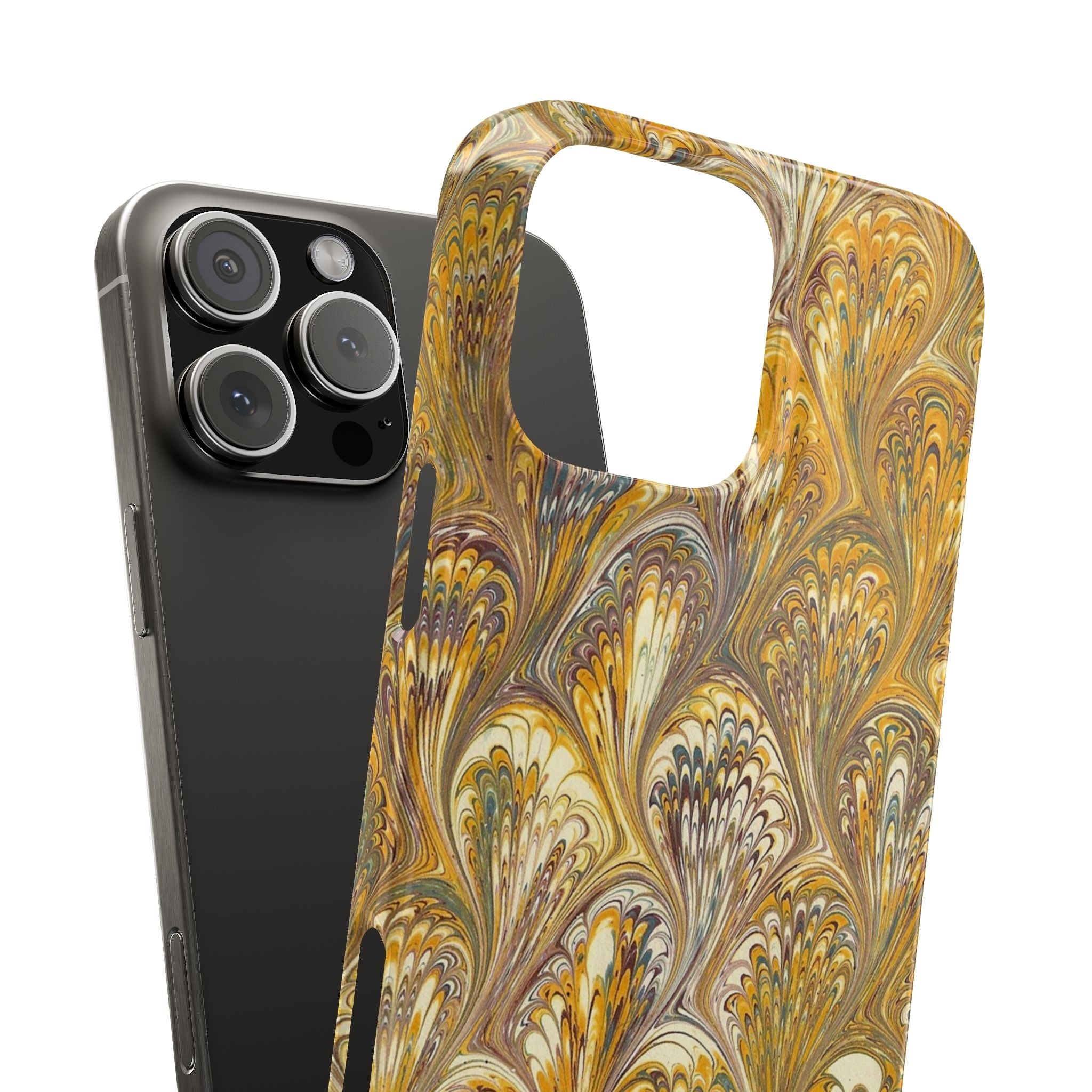 Golden Yelllow Hand-Marbled Florentine Italian Phone Case for iPhone 17 and all sizes