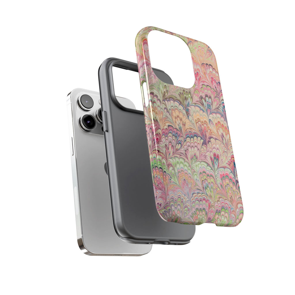 Pastel Pink + Green Feather Marbled Phone Case - Dual Layer Phone Cover