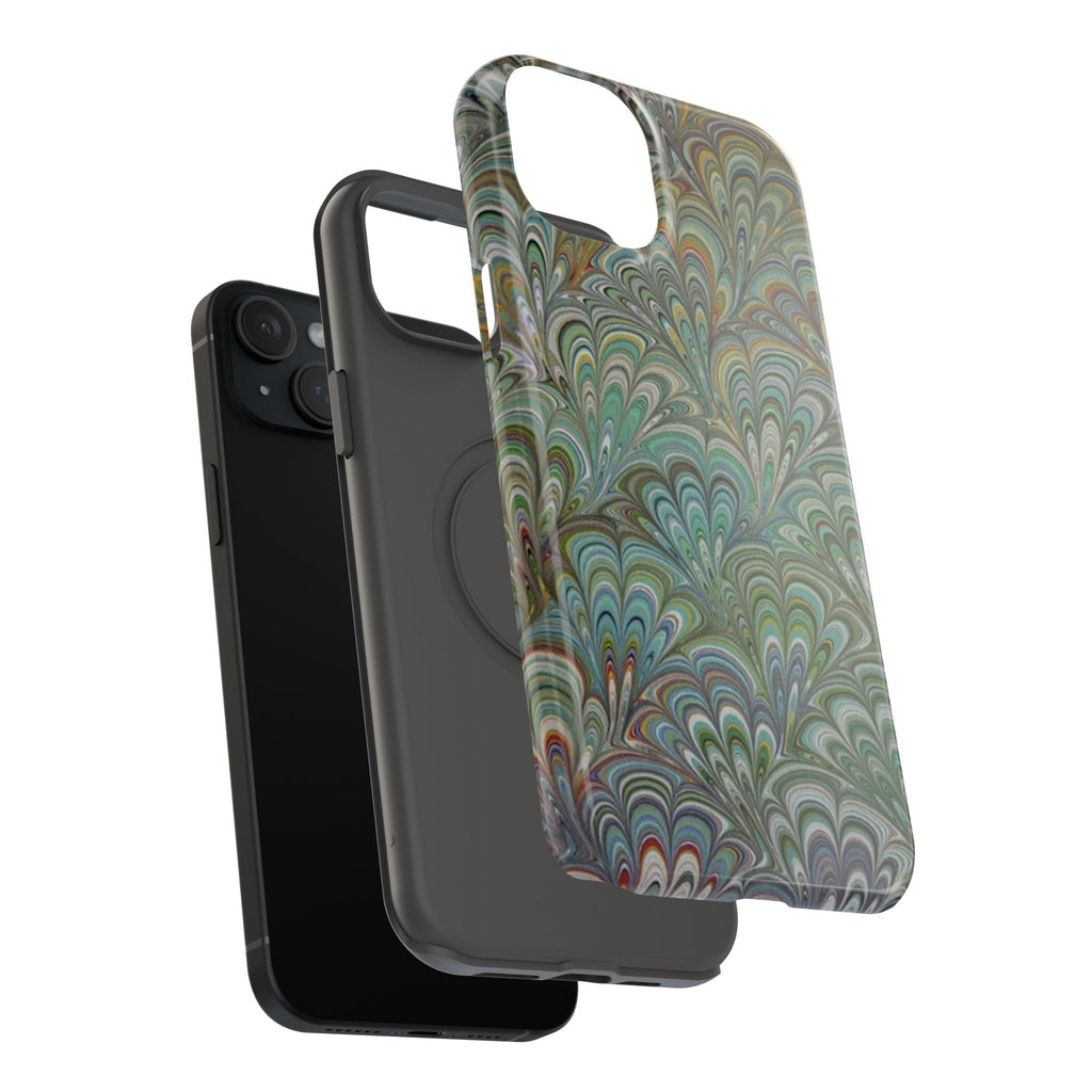 iPhone17 + All Models Phone Cases, Italian Peacock Feather Design, Stylish Impact-Resistant Shell, Protective Cover, Green Peacock Print