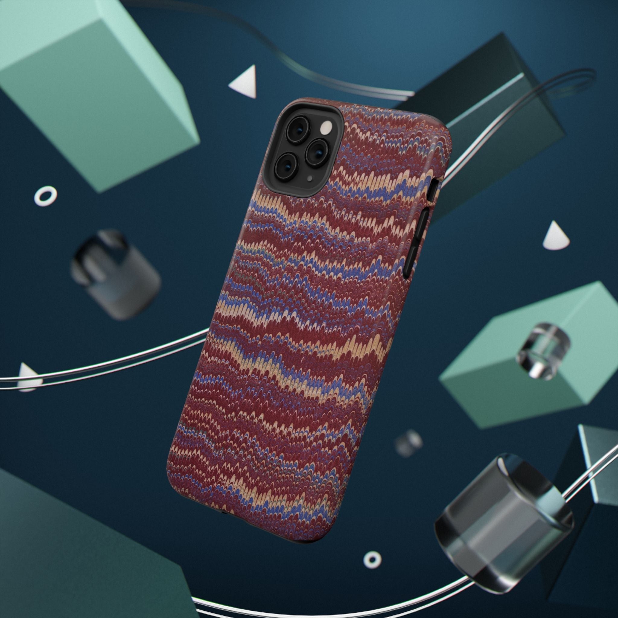 Burgundy and Blue Hues Italian Vintage Marble Design Phone Case for Apple + Samsung