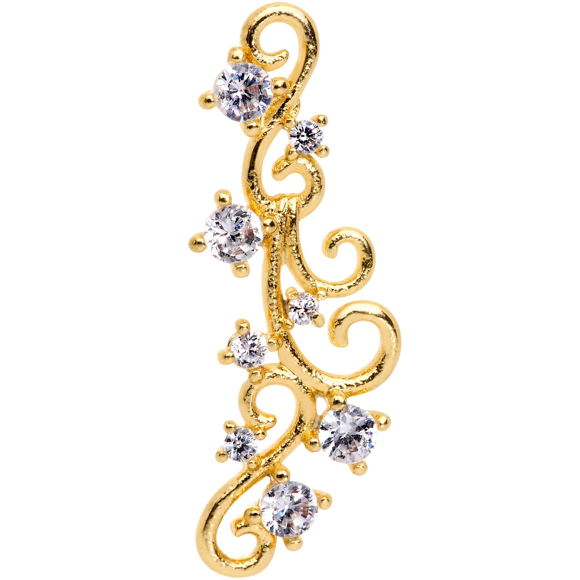 16G 1/4 Clear CZ Gem Gold Hue Cascade Left Ear Cartilage Earring