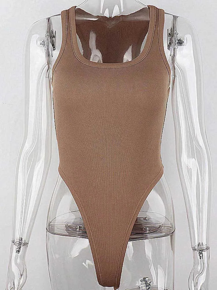 Sleeveless Knit Sexy Bodysuit - Off Shoulder Halter Tops