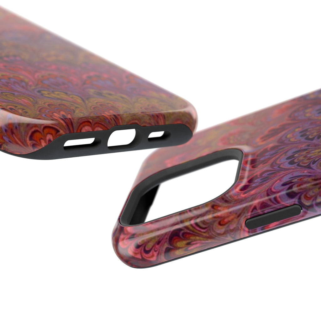 Red, Burgundy, Lavender Italian Peacock Feather Design Phone Case