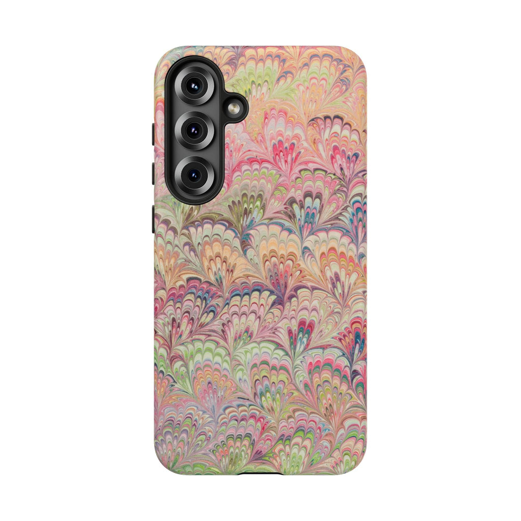 Pastel Pink + Green Feather Marbled Phone Case - Dual Layer Phone Cover