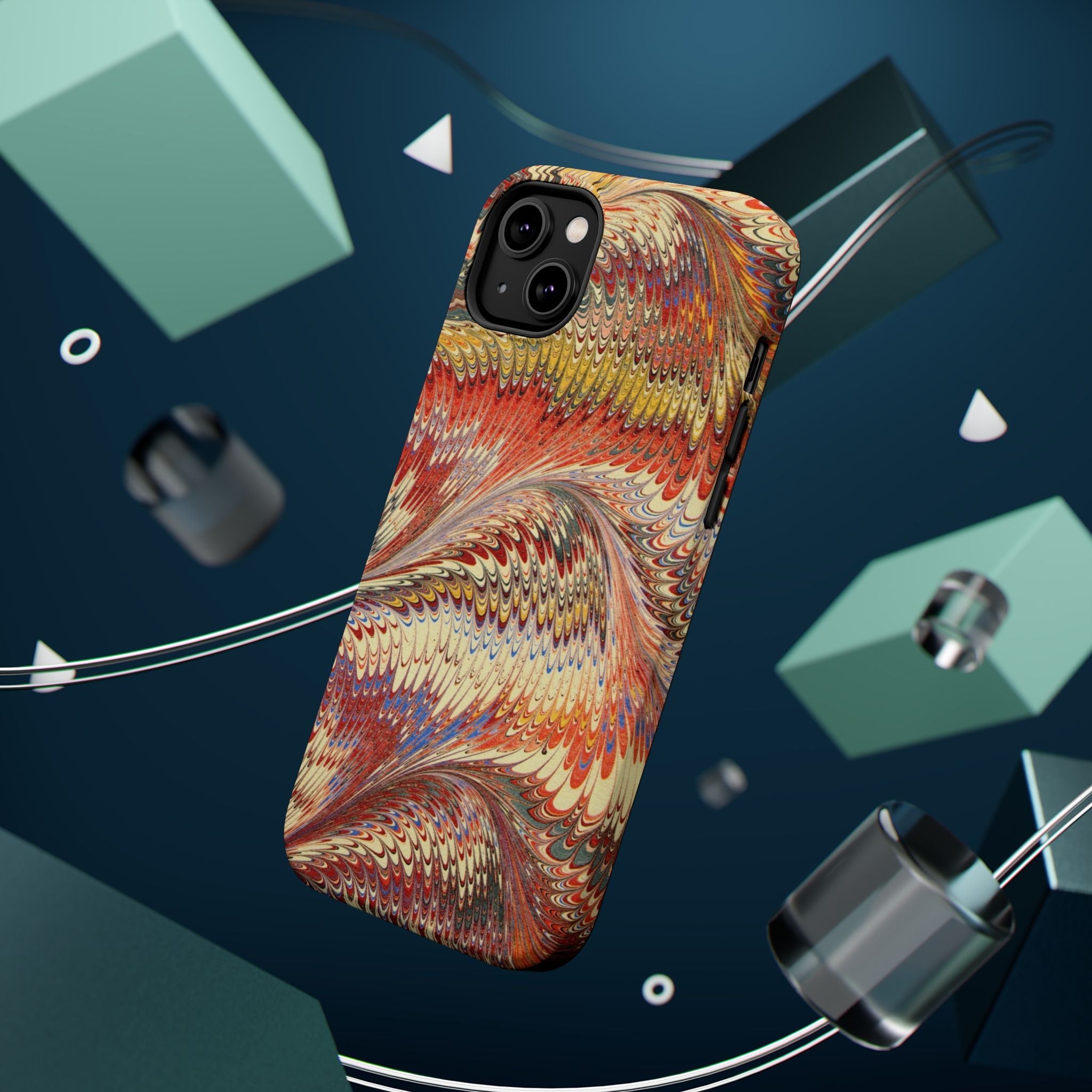 Rust + Gold Italian Marbled Design Magnetic MAG SAFE - Dual Layer Case - Glossy or Matte