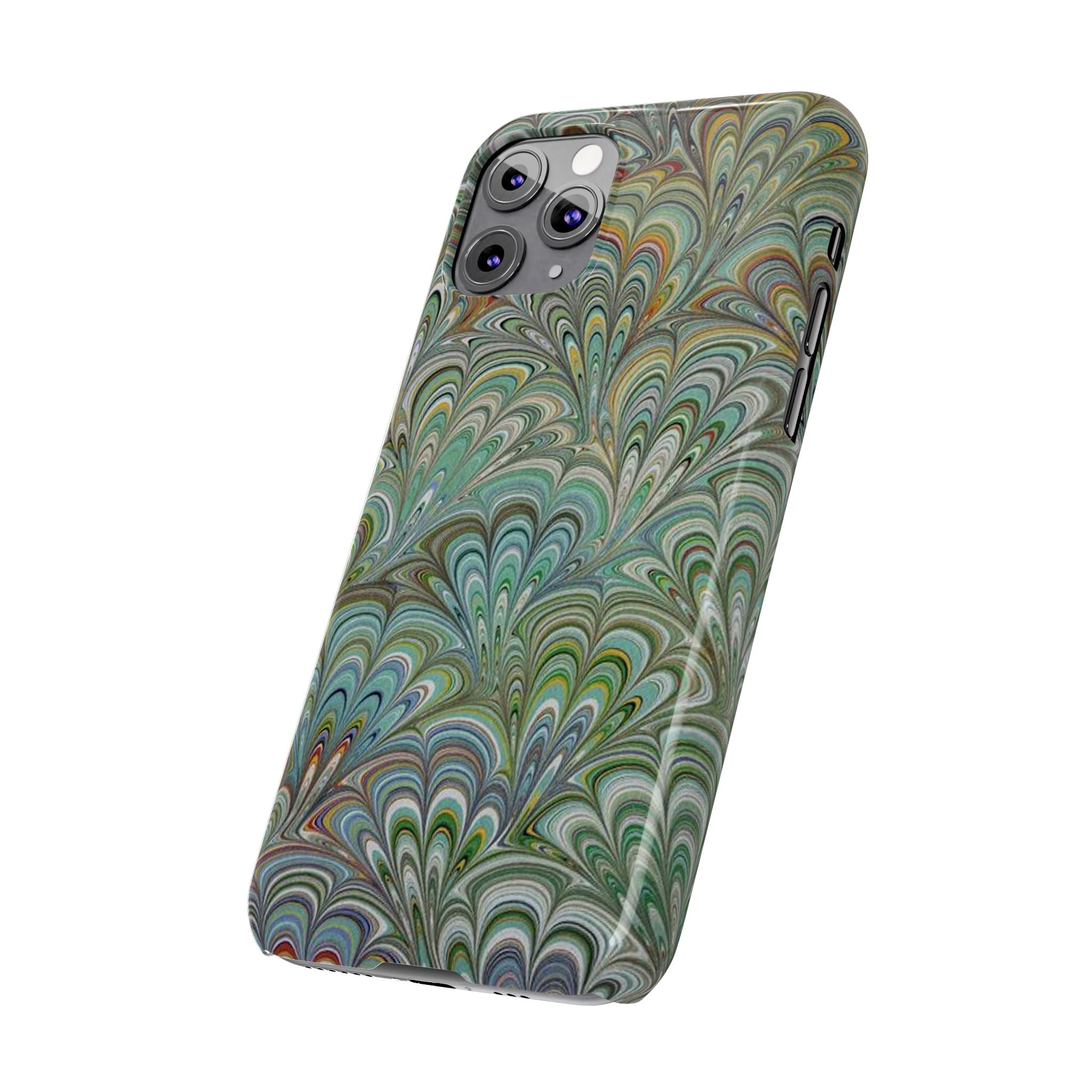Deep Green Peacock Italian Marbled Design, Italy Feather Phone Case