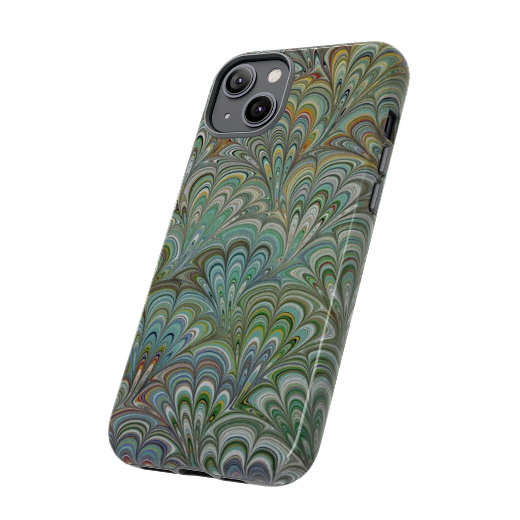 Green Marbled Peacock Durable Phone Case - Matte or Glossy