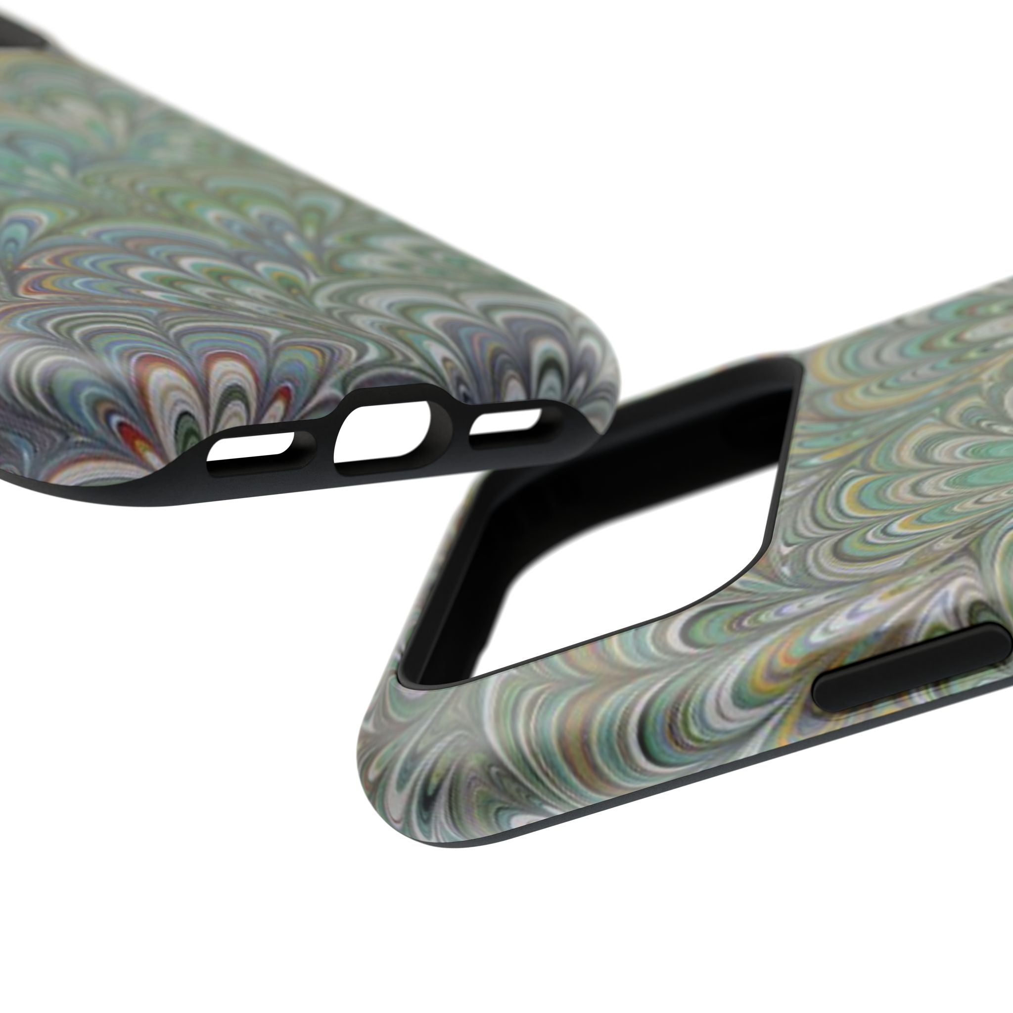 iPhone17 + All Models Phone Cases, Italian Peacock Feather Design, Stylish Impact-Resistant Shell, Protective Cover, Green Peacock Print