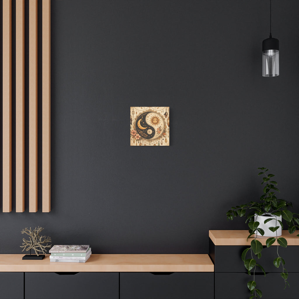 Sun & Moon Yin Yang Canvas Art — Boho Celestial Wall Decor, Matte Stretched 1.25"