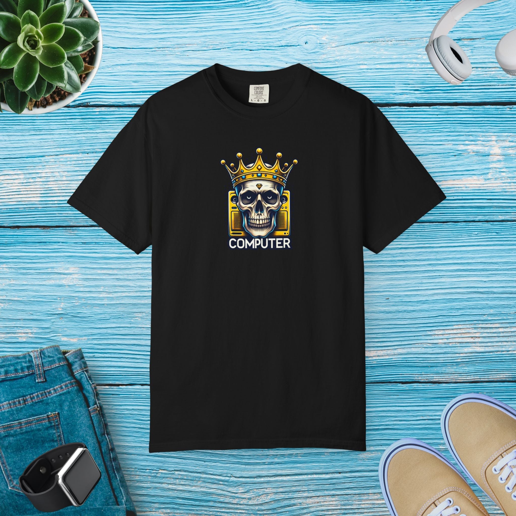 Skull With A Crown Computer Cotton T-Shirt - DipaliZ