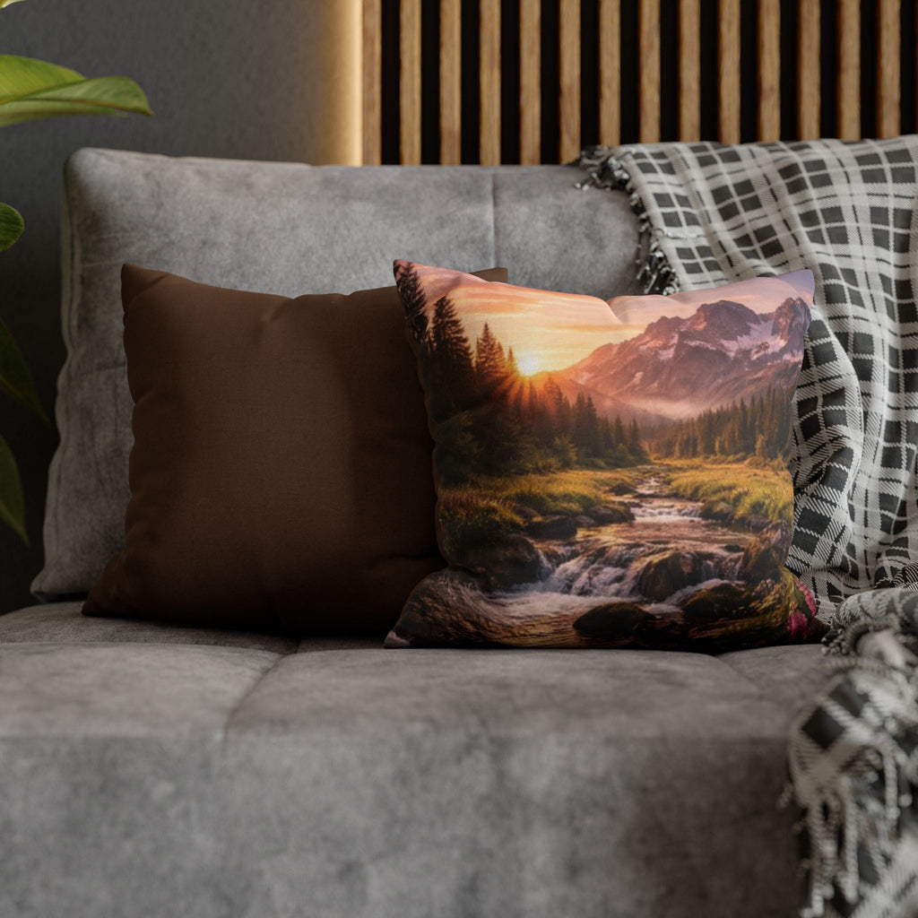 Mountain Sunrise Scenic Throw Pillow — Nature Landscape Pillowcase