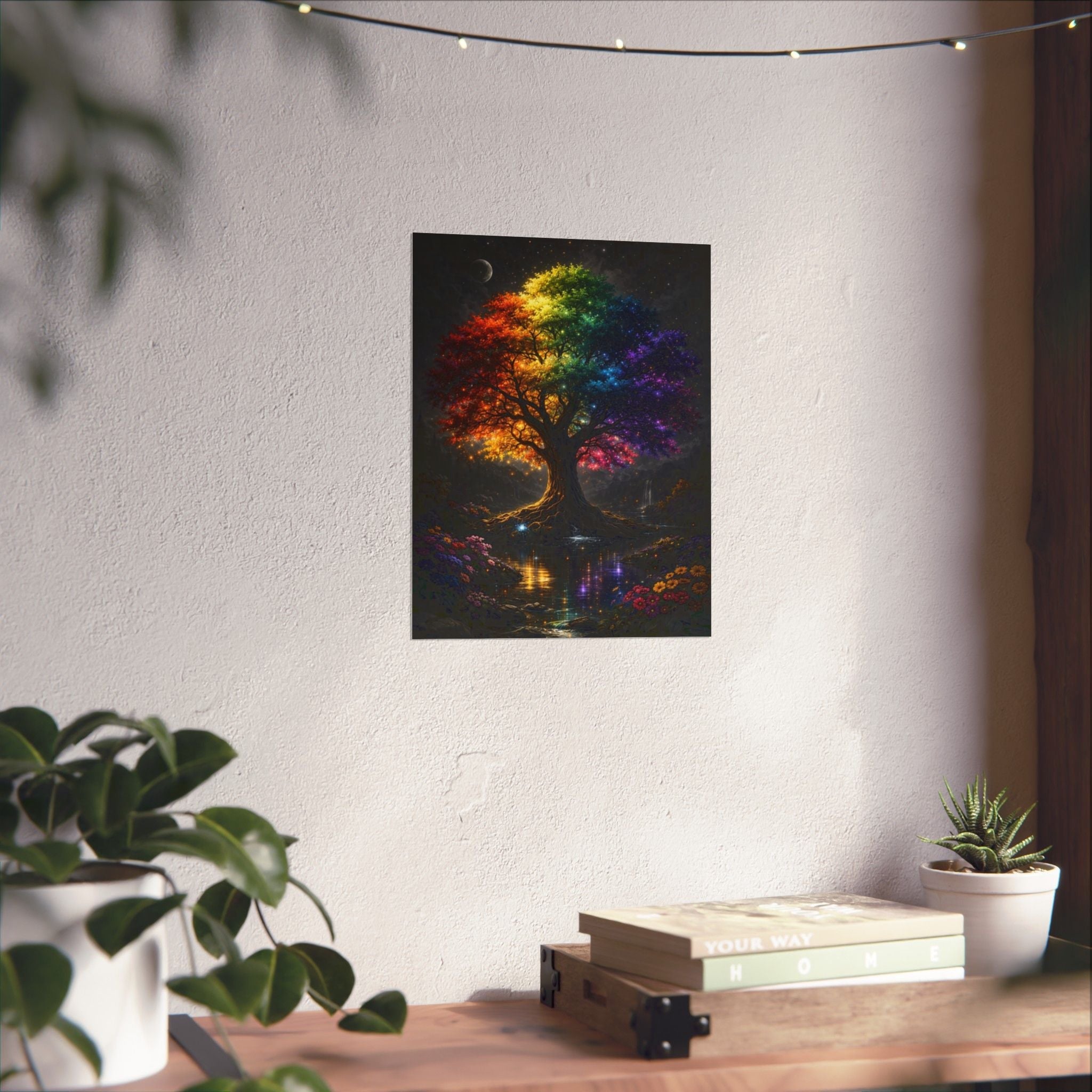 Rainbow Tree Matte Poster — Vibrant Fantasy Wall Art