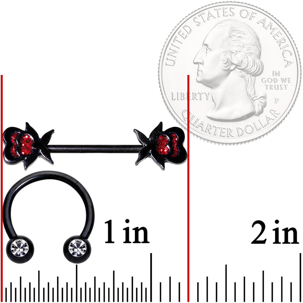 14G Clear Gem Heart Black Horseshoe Barbell Nipple Ring  Set