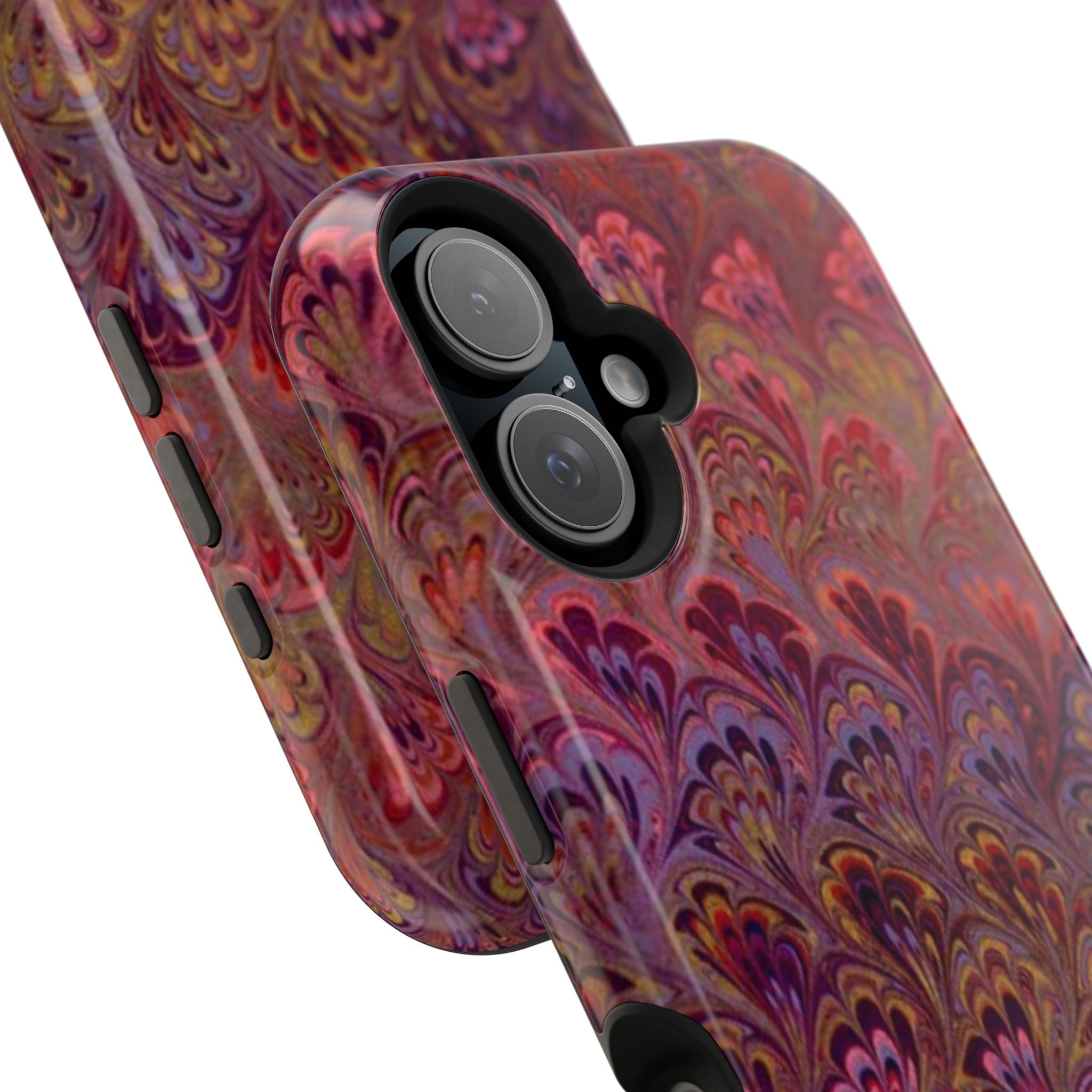 Red, Burgundy, Lavender Italian Peacock Feather Design Phone Case
