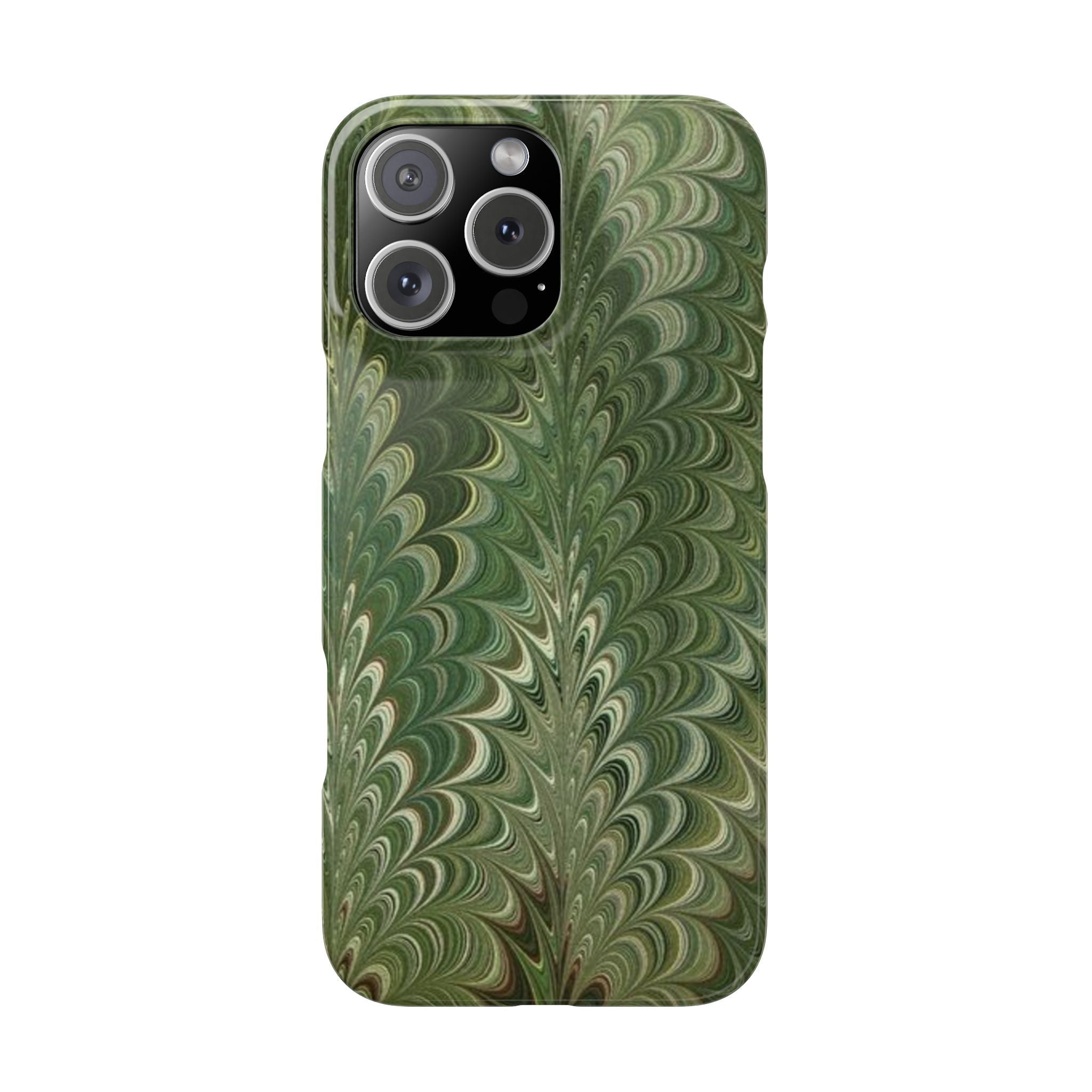 Green Marbled Slim Phone Case — Botanical Swirl Pattern Slim Case