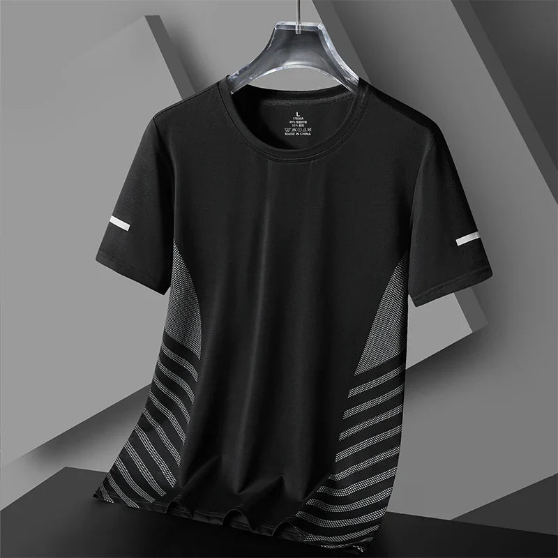 Mens Summer Ice Silk Thin Top Reflective Quick Dry Short Sleeve Fitness/Sports shirt