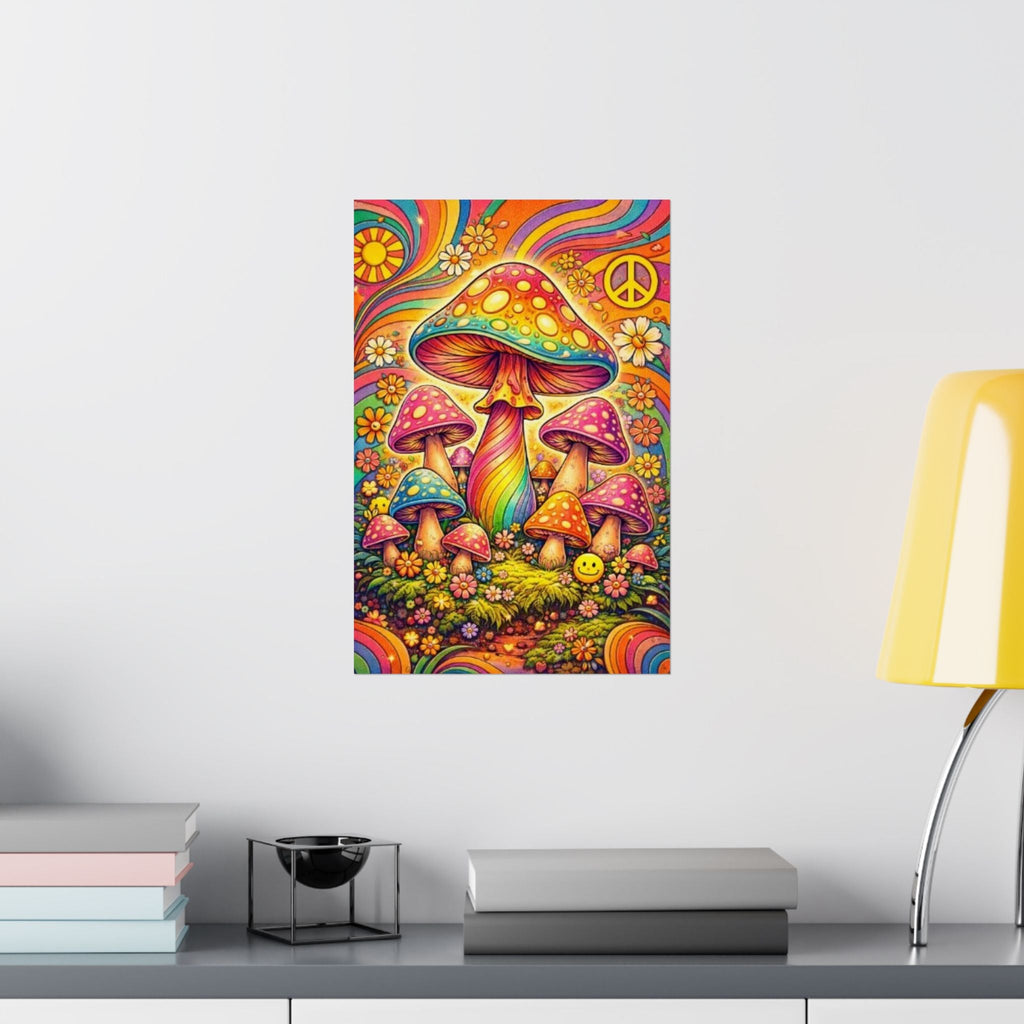 Psychedelic Mushroom Art Poster — Retro Rainbow Peace Wall Print
