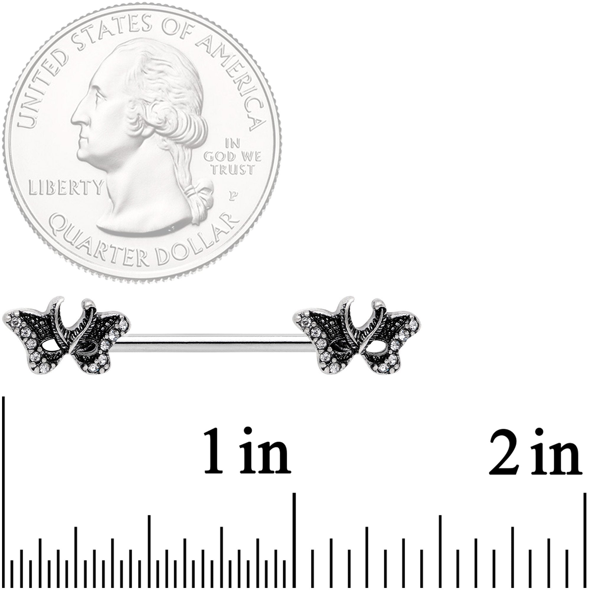 14G 9/16 Clear Gem Catch The Butterflies Barbell Nipple Ring Set